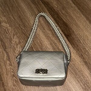 AKIRA Metallic Silver Quilted Shoulder Bag